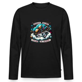 Chat, Astronaute, Astronomie, Système Solaire Externe - T-shirt manches longues Premium bio Homme - noir - Devant - Nico (187cm)