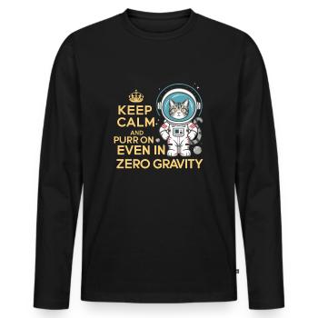 Chat, Astronaute, Astronomie, Système Solaire Externe - T-shirt manches longues Premium bio Homme - noir - Devant - Nico (187cm)