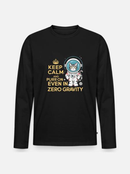 Katze Astronaut Astronomie Äußeres Sonnensystem - Männer Premium Bio Langarmshirt - Schwarz