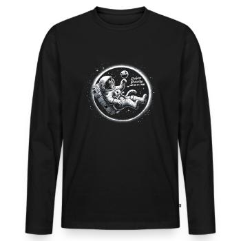 Chat, Astronaute, Astronomie, Système Solaire Externe - T-shirt manches longues Premium bio Homme - noir - Devant - Nico (187cm)