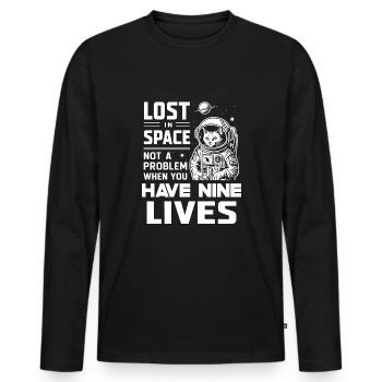 Chat, Astronaute, Astronomie, Système Solaire Externe - T-shirt manches longues Premium bio Homme - noir - Devant - Nico (187cm)