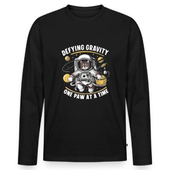 Chat, Astronaute, Astronomie, Système Solaire Externe - T-shirt manches longues Premium bio Homme - noir - Devant - Nico (187cm)