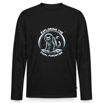 Katze Astronaut Astronomie Äußeres Sonnensystem - Männer Premium Bio Langarmshirt - Schwarz - Vorne - Nico (187cm)