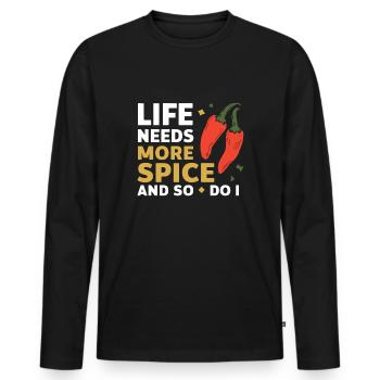 Amateur de cuisine épicée, chef des Chili Peppers - T-shirt manches longues Premium bio Homme - noir - Devant - Nico (187cm)
