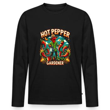Amateurs de cuisine épicée, Chili Peppers Chef - T-shirt manches longues Premium bio Homme - noir - Devant - Nico (187cm)