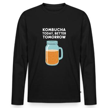 Benefits of Kombucha for Brewer Maker Tea Lover - Men's Premium Organic Long Sleeve Shirt - black - Front - Nico (187cm)