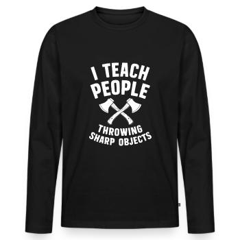 Maîtres du lancer de hache pour une pratique précise de la cible - T-shirt manches longues Premium bio Homme - noir - Devant - Nico (187cm)