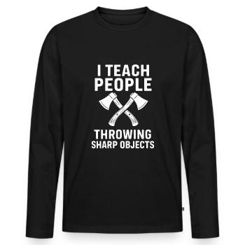 Maîtres du lancer de hache pour une pratique précise de la cible - T-shirt manches longues Premium bio Homme - noir - Devant - Nico (187cm)