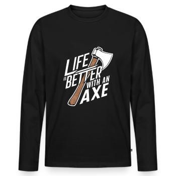 Maîtres du lancer de hache pour une pratique précise de la cible - T-shirt manches longues Premium bio Homme - noir - Devant - Nico (187cm)