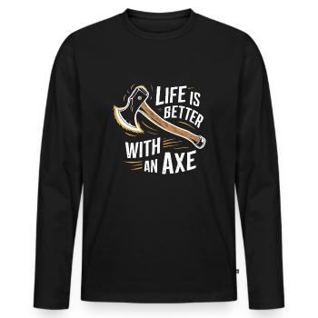 Maîtres du lancer de hache pour une pratique précise de la cible - T-shirt manches longues Premium bio Homme - noir - Devant - Nico (187cm)
