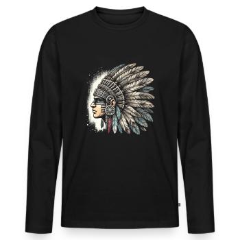 Aztec warrior with traditional - Men's Premium Organic Long Sleeve Shirt - black - Front - Nico (187cm)