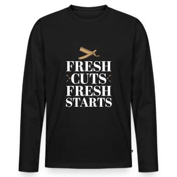 Barber Shop Vibes and Classic Haircuts for - Men's Premium Organic Long Sleeve Shirt - black - Front - Nico (187cm)