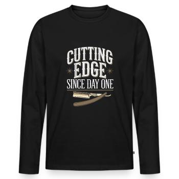 Barber Shop Vibes and Classic Haircuts for - Men's Premium Organic Long Sleeve Shirt - black - Front - Nico (187cm)