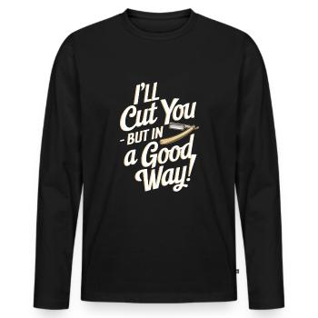Barber Shop Vibes and Classic Haircuts for - Men's Premium Organic Long Sleeve Shirt - black - Front - Nico (187cm)