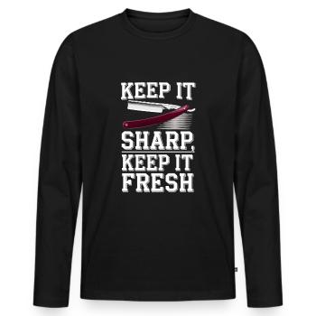 Barber Shop Vibes and Classic Haircuts for - Men's Premium Organic Long Sleeve Shirt - black - Front - Nico (187cm)