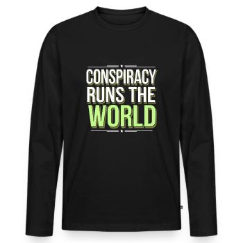 Conspiration mondiale du Nouvel Ordre Mondial - T-shirt manches longues Premium bio Homme - noir - Devant - Nico (187cm)