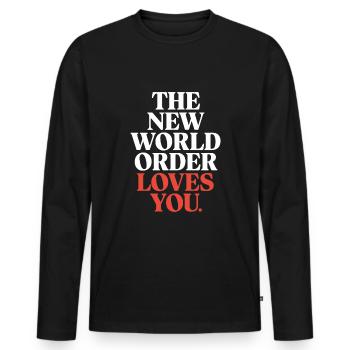 Conspiration mondiale du Nouvel Ordre Mondial - T-shirt manches longues Premium bio Homme - noir - Devant - Nico (187cm)