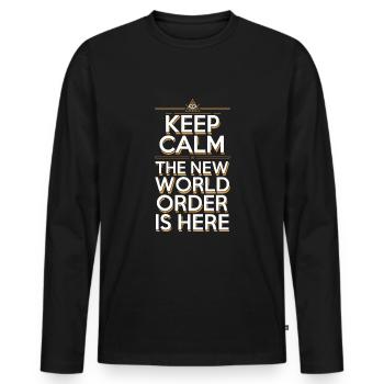 Conspiration mondiale du Nouvel Ordre Mondial - T-shirt manches longues Premium bio Homme - noir - Devant - Nico (187cm)