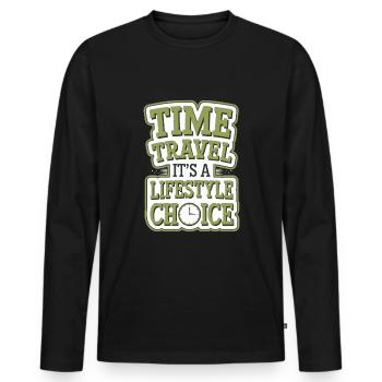 Time travel sci-fi enthusiast and time machine - Men's Premium Organic Long Sleeve Shirt - black - Front - Nico (187cm)
