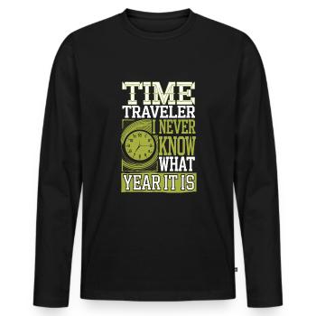 Time travel sci-fi enthusiast and time machine - Men's Premium Organic Long Sleeve Shirt - black - Front - Nico (187cm)