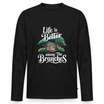 Constructeur de cabanes dans les arbres Construction de cabane dans les arbres - T-shirt manches longues Premium bio Homme - noir - Devant - Nico (187cm)