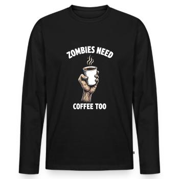Zombie Apocalypse Humour Drôle Mort-vivant Citations - T-shirt manches longues Premium bio Homme - noir - Devant - Nico (187cm)