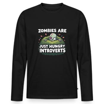 Zombie Apocalypse Humour Drôle Mort-vivant Citations - T-shirt manches longues Premium bio Homme - noir - Devant - Nico (187cm)