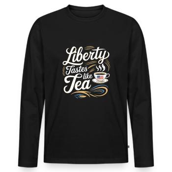 Boston Tea 1773 Révolution américaine Historique - T-shirt manches longues Premium bio Homme - noir - Devant - Nico (187cm)