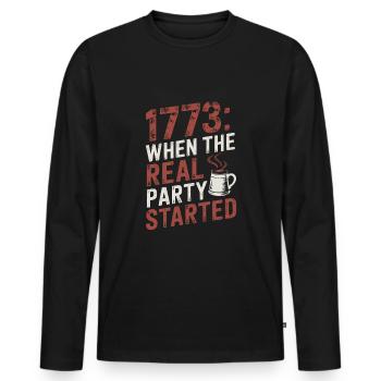 Boston Tea 1773 Révolution américaine Historique - T-shirt manches longues Premium bio Homme - noir - Devant - Nico (187cm)