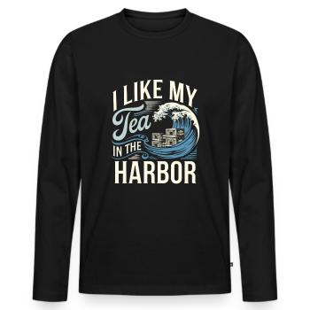 Boston Tea 1773 Révolution américaine Historique - T-shirt manches longues Premium bio Homme - noir - Devant - Nico (187cm)