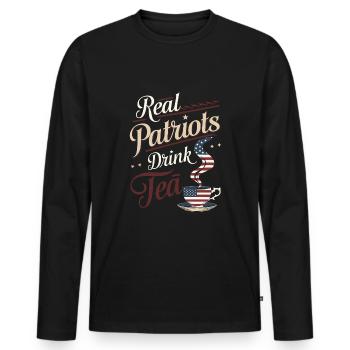 Boston Tea 1773 Révolution américaine Historique - T-shirt manches longues Premium bio Homme - noir - Devant - Nico (187cm)