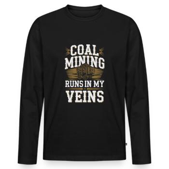 Coal Miner Underground Mining Safety Helmet Worker - Men's Premium Organic Long Sleeve Shirt - black - Front - Nico (187cm)