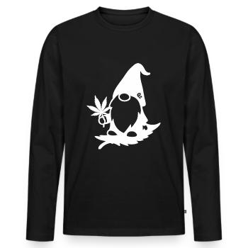 Fliegender Zwerg/Wichtel mit Hanfblatt - Männer Premium Bio Langarmshirt - Schwarz - Vorne - Nico (187cm)