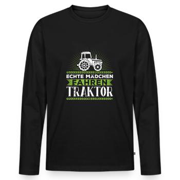 Trecker Damen Bauernhof Echte Mädchen Traktor - Männer Premium Bio Langarmshirt - Schwarz - Vorne - Nico (187cm)