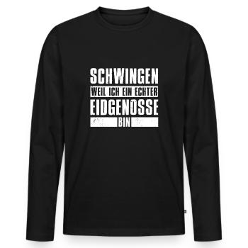 Schwingen Weil ich ein echter bin - Männer Premium Bio Langarmshirt - Schwarz - Vorne - Nico (187cm)