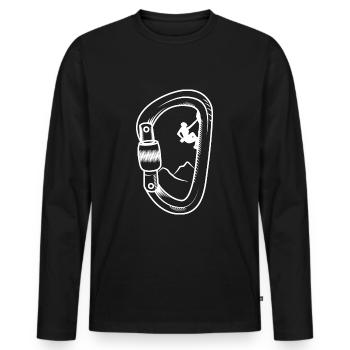 Bouldern Karabiner Shirt - Männer Premium Bio Langarmshirt - Schwarz - Vorne - Nico (187cm)