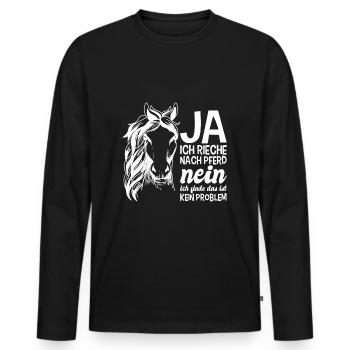 Nach Pferd riechen Reiterin Reiter lustig - Männer Premium Bio Langarmshirt - Schwarz - Vorne - Nico (187cm)