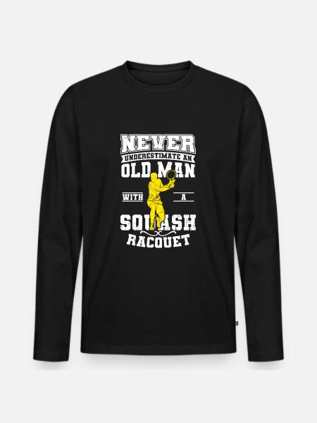 Squash Spieler Alter Mann - Männer Premium Bio Langarmshirt - Schwarz