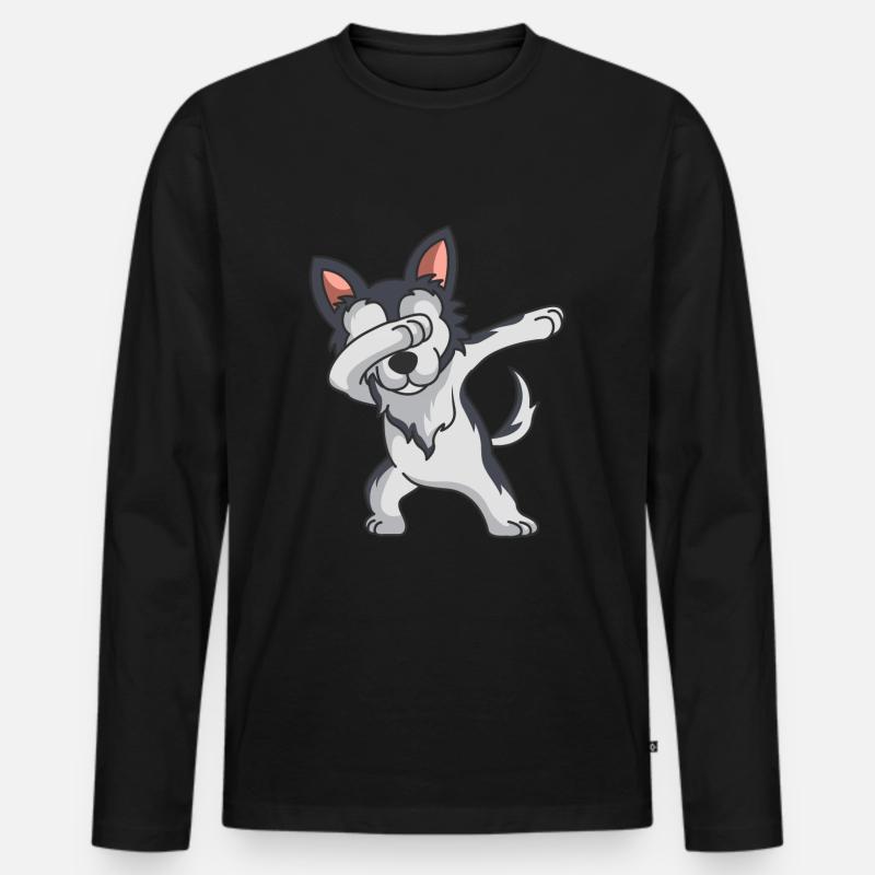 Dabbing Husky Dab Tanzen Lustiger Hund Geschenk - Männer Premium Bio Langarmshirt - Schwarz