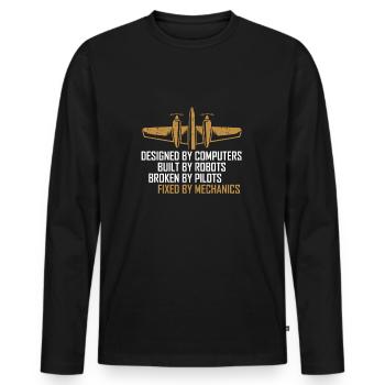 Cadeau de mécanicien d'avion Mécanicien d'avion - T-shirt manches longues Premium bio Homme - noir - Devant - Nico (187cm)
