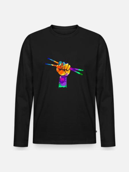 Schlagzeuger Drumsticks Faust Geschenk - Männer Premium Bio Langarmshirt - Schwarz
