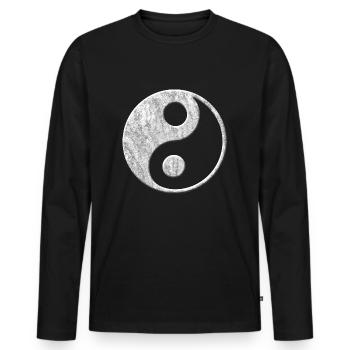 Effet 3D blanc pierre Yin Yang - T-shirt manches longues Premium bio Homme - noir - Devant - Nico (187cm)