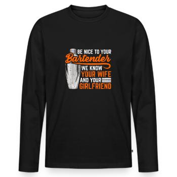 Cadeau de barman barman - T-shirt manches longues Premium bio Homme - noir - Devant - Nico (187cm)