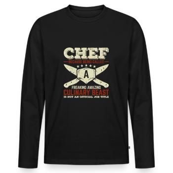 Chef Chef Chef Star Chef - T-shirt manches longues Premium bio Homme - noir - Devant - Nico (187cm)