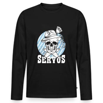 Totenkopf Weißwurst Pirat Bayern Skull Servus - Männer Premium Bio Langarmshirt - Schwarz - Vorne - Nico (187cm)