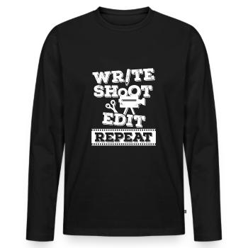 Cadeau de réalisateur de film directeur de production - T-shirt manches longues Premium bio Homme - noir - Devant - Nico (187cm)