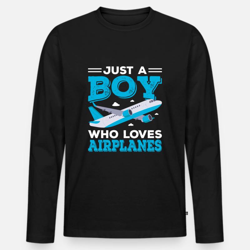 Flugzeuge Junge Spruch Geschenk - Männer Premium Bio Langarmshirt - Schwarz