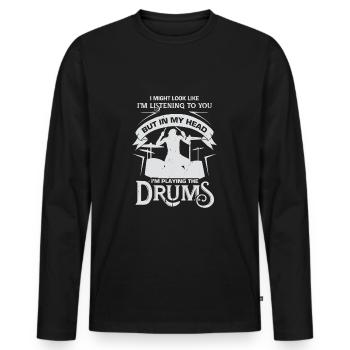 Batterie musique musiciens batteur cadeau - T-shirt manches longues Premium bio Homme - noir - Devant - Nico (187cm)