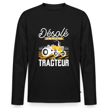 tee shirt je ne peux pas j'ai tracteur-bis - T-shirt manches longues Premium bio Homme - noir - Devant - Nico (187cm)