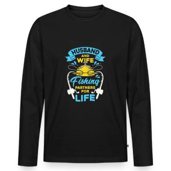 Pêche partenaire couple homme femme cadeau - T-shirt manches longues Premium bio Homme - noir - Devant - Nico (187cm)
